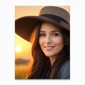 Beautiful Woman In A Hat Canvas Print