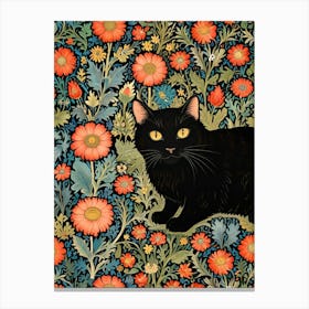 William Morris Black Cat In Flowers 2 Canvas Print