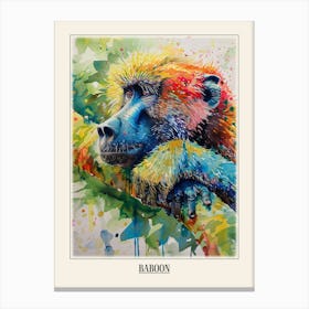 Baboon Colourful Watercolour 2 Poster Canvas Print
