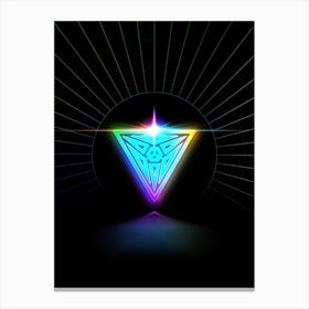 Neon Geometric Glyph in Candy Blue and Pink with Rainbow Sparkle on Black n.0333 Canvas Print