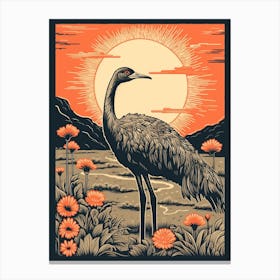 Vintage Bird Linocut Ostrich 3 Canvas Print