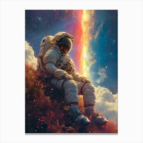 Space Odyssey: Retro Poster featuring Asteroids, Rockets, and Astronauts: Astronaut In Space Canvas Print