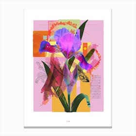Iris 3 Neon Flower Collage Poster Canvas Print