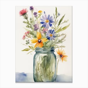 Wildflowers In A Mason Jar Canvas Print