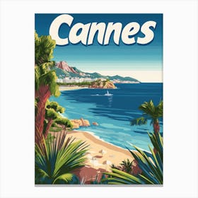 Aihrgdesign A Retro Travel Poster For Cannes Featuring The Sc Efd46301 0bd5 4393 9fe3 296d3f6c48c5 2 Canvas Print