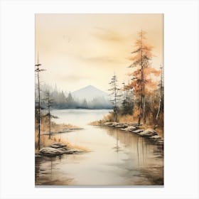 Lake In The Woods In Autumn, Painting 1 Canvas Print
