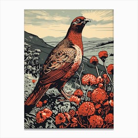 Vintage Bird Linocut Grouse 1 Canvas Print