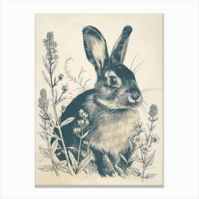 Blanc De Hotot Blockprint Rabbit Illustration 1 Canvas Print