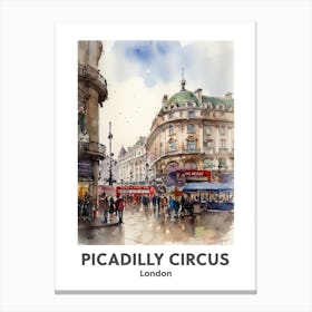Piccadilly Circus, London 7 Watercolour Travel Poster Canvas Print