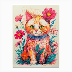 Cat In Flowers 1 Canvas Print