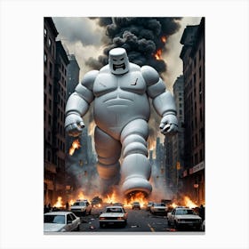 Gigantic Titan Destroys the Urban Landscape Canvas Print