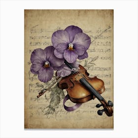 Violin And Flowers On Music Sheet Canvas Print