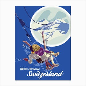 Winter Romance In Switzerland, Couple on a Ski Lift Canvas Print