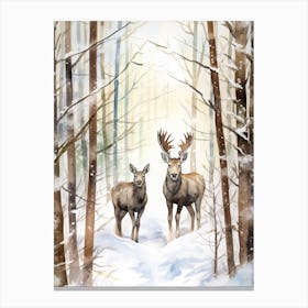 Winter Watercolour Moose 2 Canvas Print
