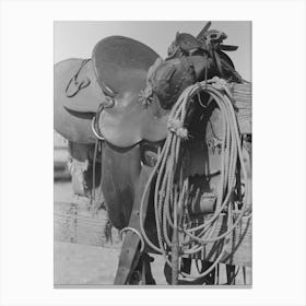 Detail Of Cowboy S Saddle, Roundup Near Marfa, Texas By Russell Lee Canvas Print