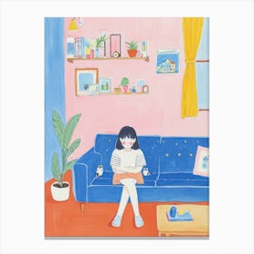 Girl Chilling Lo Fi Kawaii Illustration 2 Canvas Print