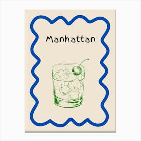 Manhattan Cocktail Doodle Poster Blue & Green Canvas Print