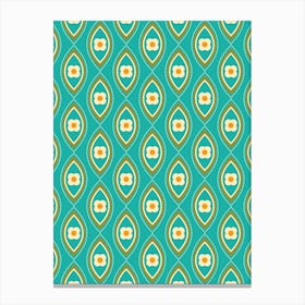 Retro Drop Shapes and Flowers, Teal Canvas Print