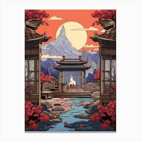 Kusatsu Onsen, Japan Vintage Travel Art 4 Canvas Print