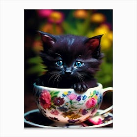 Cute Kitten In A Teacup 3 Canvas Print