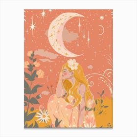 Moon And Stars women flower Canvas Print