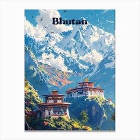 Bhutan Himalayas Travel Art Illustration Toile