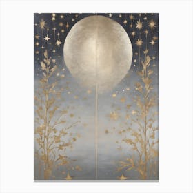 Wabi Sabi Dreams Collection 1 1 - Japanese Minimalism Abstract Moon Stars Mountains and Trees in Pale Neutral Pastels And Gold Leaf - Soul Scapes Nursery Baby Child or Meditation Room Tranquil Paintings For Serenity and Calm in Your Home Canvas Print