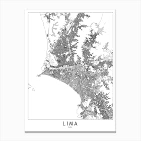 Lima White Map Canvas Print