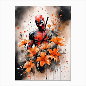 Abstract Deadpool Orange Flowers Painting (21) Canvas Print
