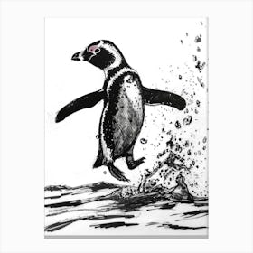 African Penguin Jumping Out Of Water 3 Canvas Print