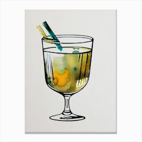 Dirty MCocktail Poster artini 2 Minimal Line Drawing With Watercolour Cocktail Poster Canvas Print