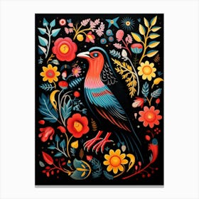 Folk Bird Illustration Raven 1 Canvas Print