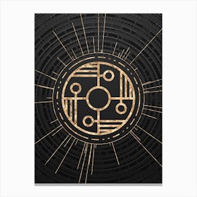 Geometric Glyph Symbol in Gold with Radial Array Lines on Dark Gray n.0198 Canvas Print