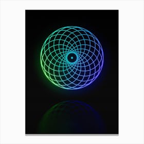 Neon Blue and Green Abstract Geometric Glyph on Black n.0002 Canvas Print