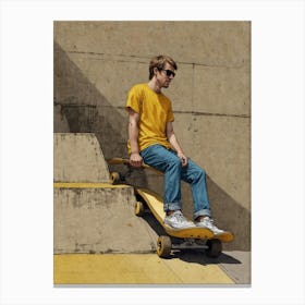Skateboarder Sitting On Stairs Canvas Print