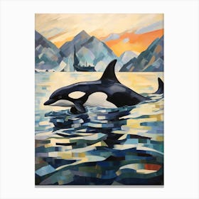 Geometric Impasto Orca Whale Cold Colours Canvas Print