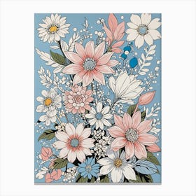 Pink & Blue Floral Bouquet no2 Canvas Print