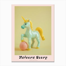 Toy Unicorn Playing Football Yellow Pastel Poster Canvas Print