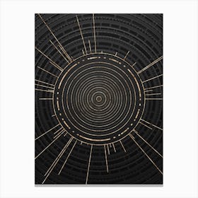 Geometric Glyph Symbol in Gold with Radial Array Lines on Dark Gray n.0245 Canvas Print