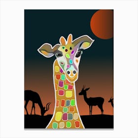 Giraffe at sunset - colourful wall art for every room in the house Canvas Print