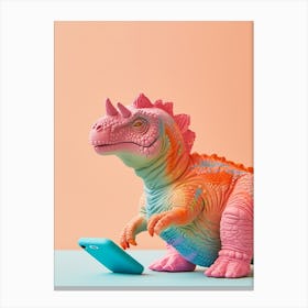 Toy Dinosaur On The Phone 3 Canvas Print