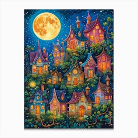 Fantasy Village Night Scene 2 Canvas Print