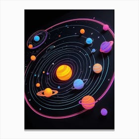 Default Neon Black Light Sgraffito Solar System 3d Illustratio 0 (4) Canvas Print