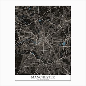 Manchester Black Blue Map Canvas Print