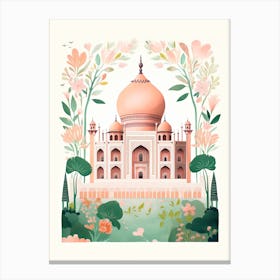 Taj Mahal   Agra, India   Cute Botanical Illustration Travel 0 Canvas Print