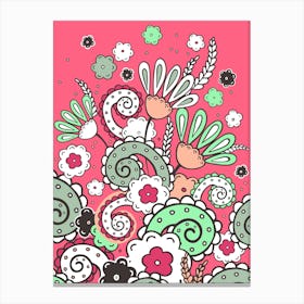 Doodles, Spring Garden, Light emerald and pink version Canvas Print