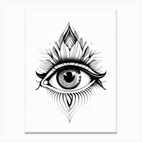 Awareness, Symbol, Third Eye Simple Black & White Illustration 6 Canvas Print