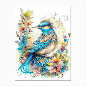 Bird With Flowers Canvas Print