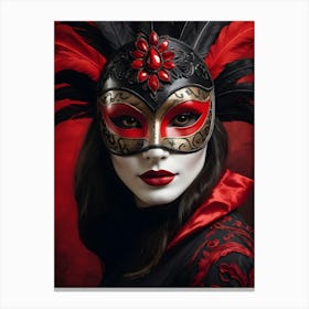 A Woman In A Carnival Mask, Red And Black (13) Canvas Print