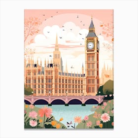 The Palace Of Westminster   London, England   Cute Botanical Illustration Travel 2 Canvas Print